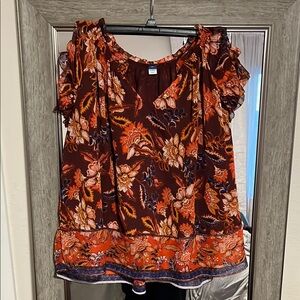 Old Navy Orange Flutter Sleeve Ruffled Blouse